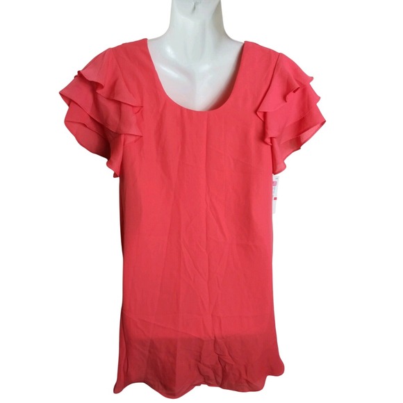 GB Coral Ruffle Sleeve Deep V Neck Top Blouse XS - Picture 4 of 6